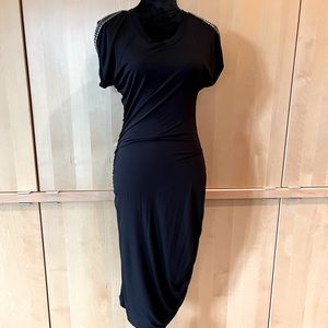 PI soft knit bodycon maxi dress with metal embellished shoulder details size SM